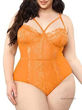 Plus Size Eyelash Lace Bodysuit, Snap Crotch Sexy Lingerie Top, Club Outfit
